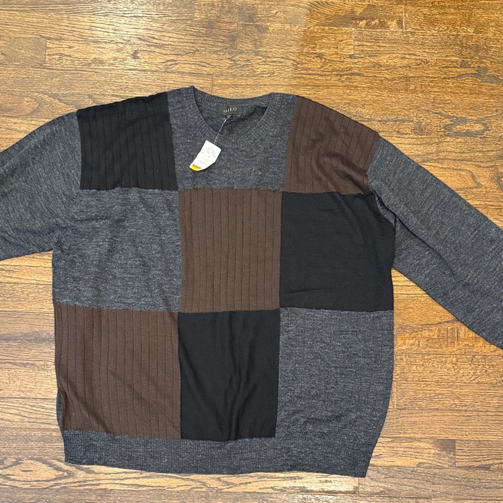 Men's Patchwork Miko Sweater - Gray, Black, and Brown